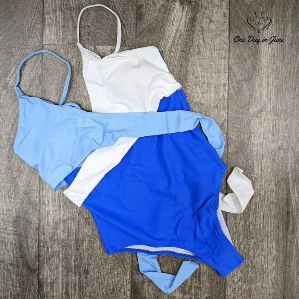 Meyeeka Deep V Neck Wrapped One Piece Swimsuit Size L - Picture 3 of 4